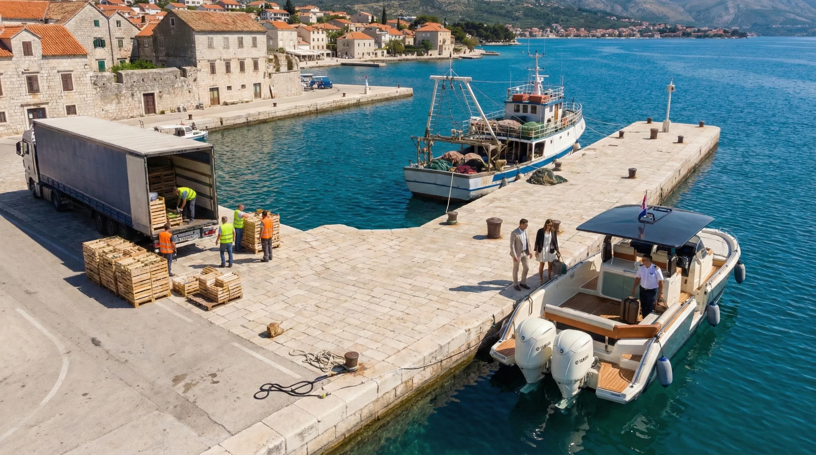 Hafen von Novi Vinodolski mit Transport- und Charterbooten