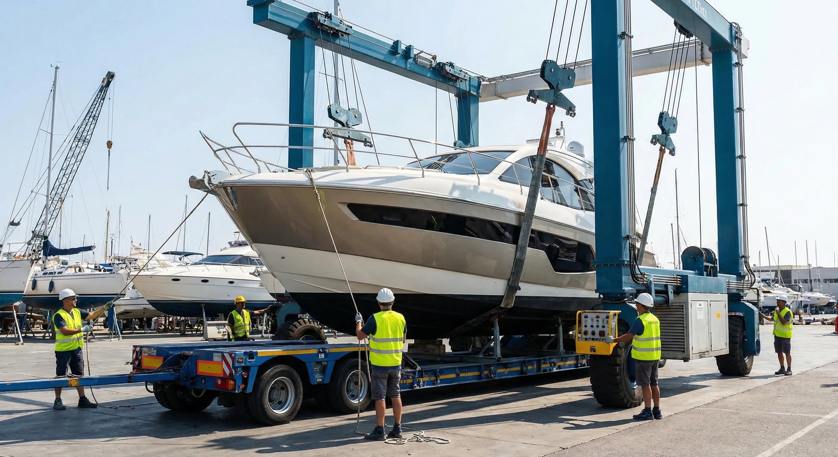 Yacht wird für den Transport verladen